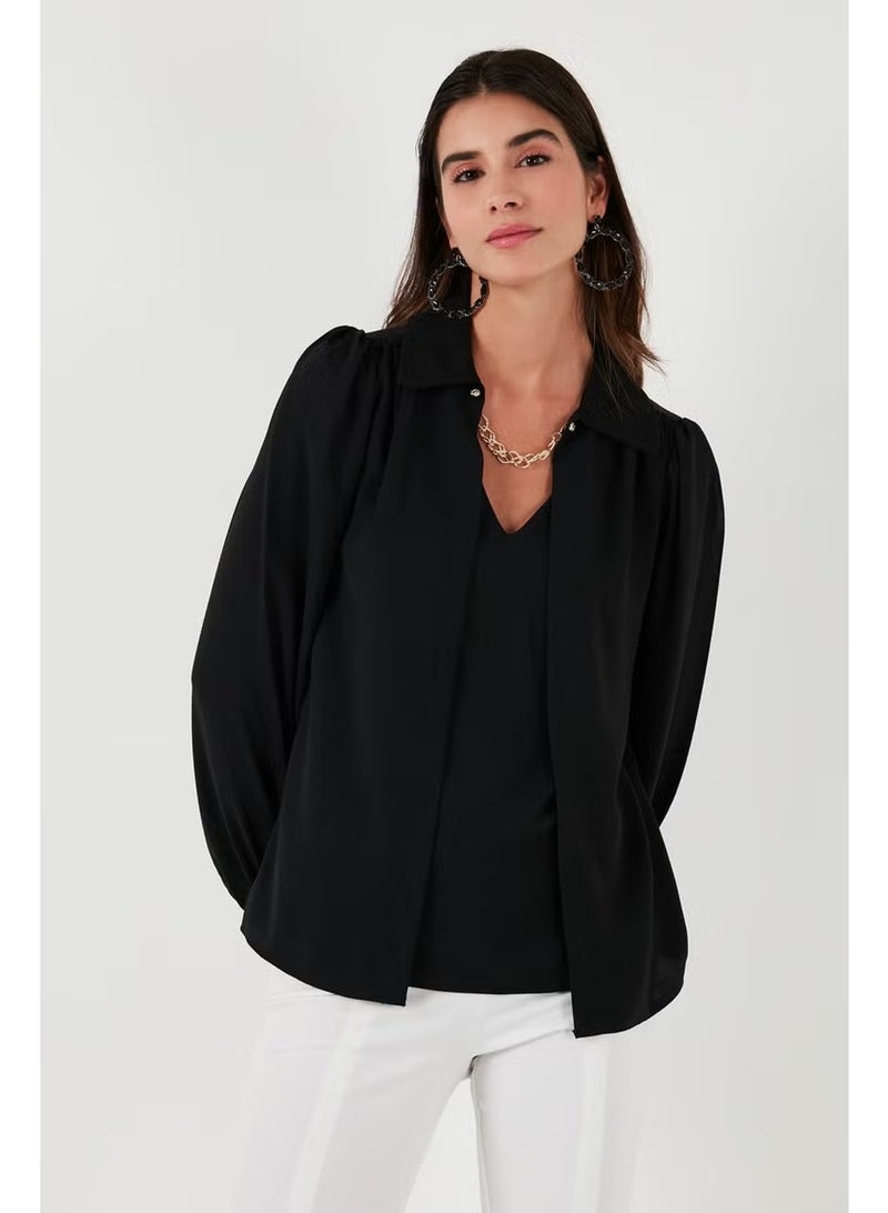 Lela Regular Fit V-Neck Balloon Sleeve Blouse Women's Blouse 611BZ0353 - Image 2